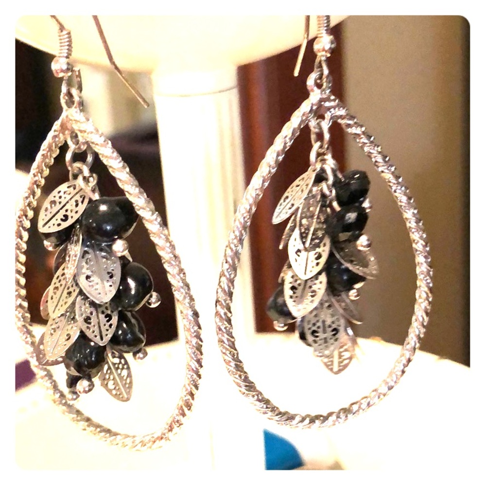Silver and black dangle earrings